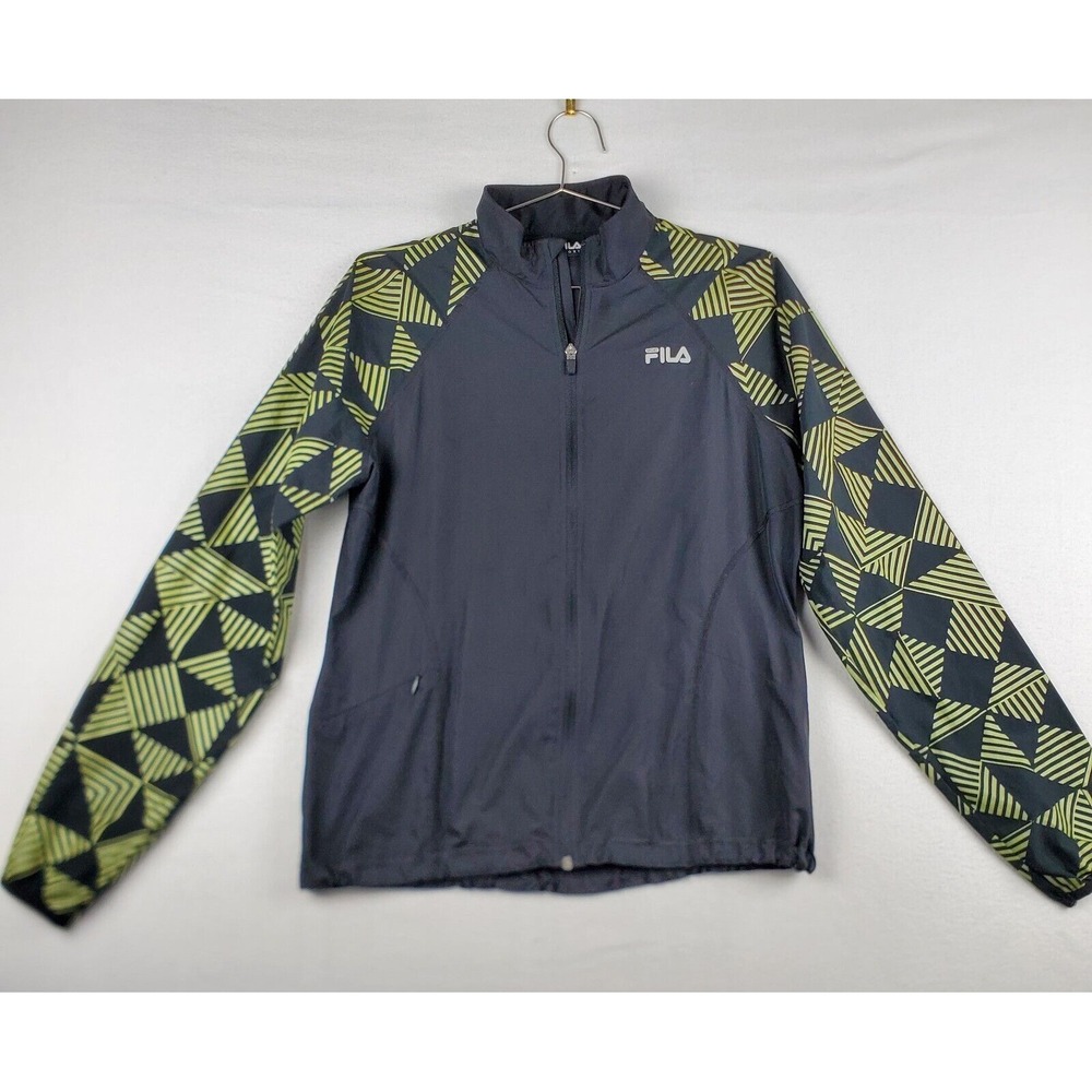 Fila Running Jacket Womens Medium Black Green Performance Sport Geometric Active